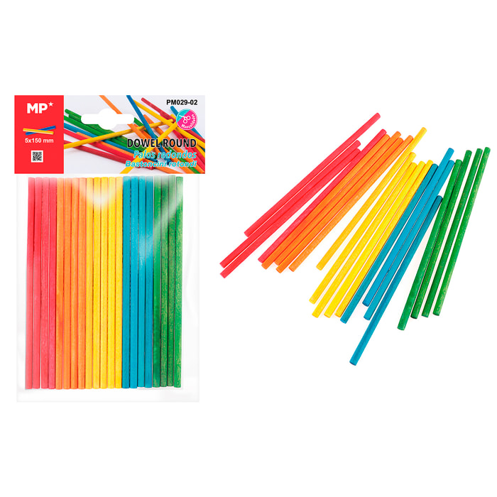 12 packs PALOS REDONDOS DE COLORES 5 mm 20 Uds.