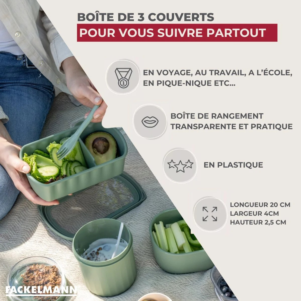 Boîte de 3 couverts réemployables Fackelmann Storage