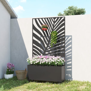 Jardinière mobile treillis haut design graphique feuille exotique 90 x 30 x 160 cm métal époxy noir
