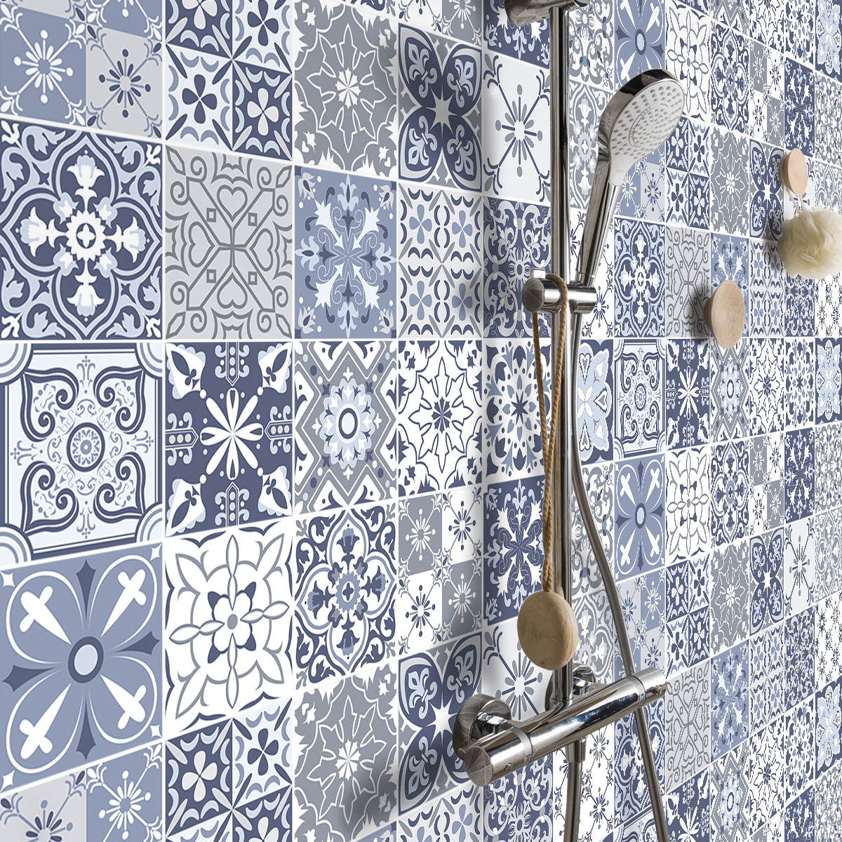 Stickers muraux - Sticker Mural Carrelage adhésif Cuisine Salle de Bain - 24 STICKERS CARRELAGES AZULEJOS MICHALENIA