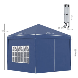 Carpa Plegable con 4 Paredes Desmontables 3x3 m Cenador de Jardín Gazebo Impermeable Protección UV y Bolsa de Transporte Pabellón para Recepción Eventos Camping Cerveza Azul