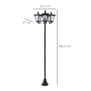 Conjunto de 2 Farolas Solares de Exterior Luces Solares de Pie con 3 Luces LED Impermeable IP44 para Camino Terraza Patio 51,5x47x182,5 cm Negro