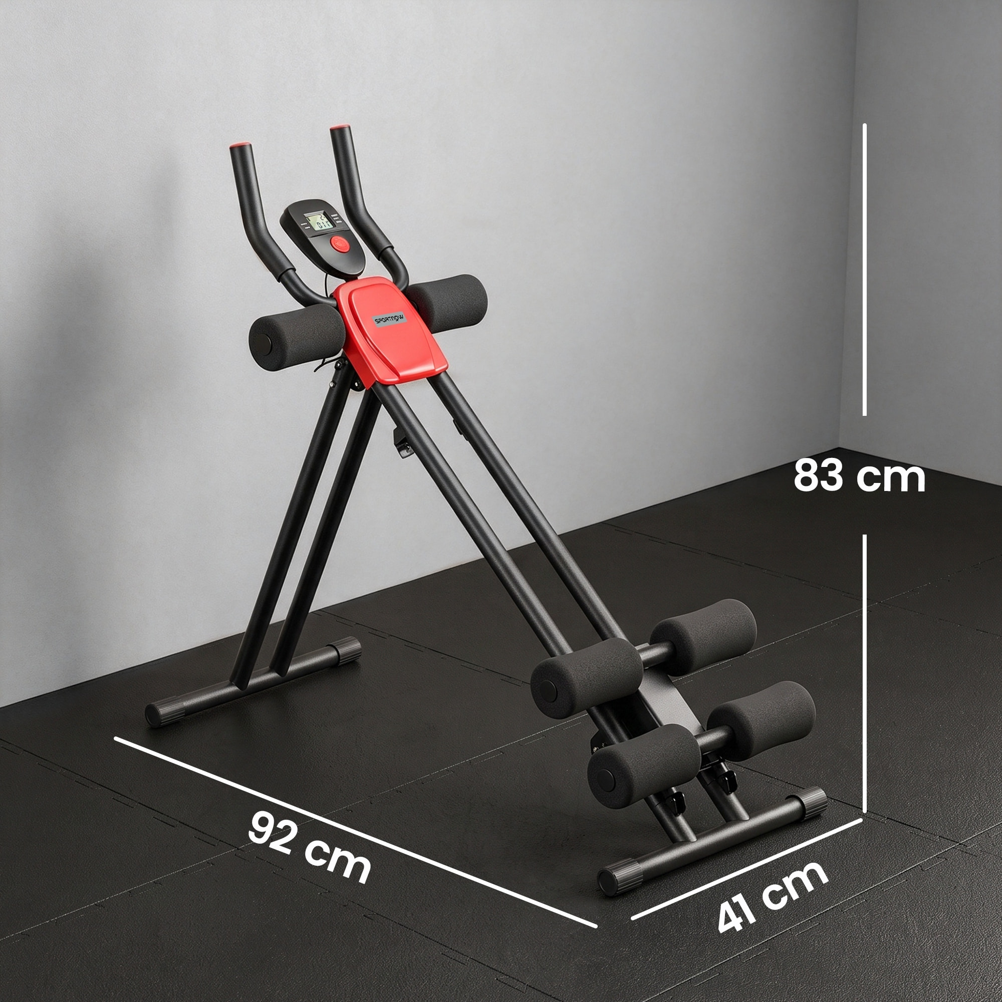 SPORTNOW Máquina Abdominales Plegable con Monitor LCD, Entrenador de Abdominales para Casa, Aparato de Entrenamiento Muscular Multifuncional, Carga 120 kg, para Entrenamiento de Cuerpo Completo
