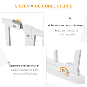 Barrera de Seguridad de Perros Extensible para Escaleras y Puertas 75-95 cm con Extensión Montaje a Presión Acero Altura 76 cm Blanco