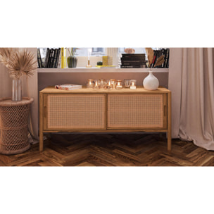 Meuble bas hêtre et canage sogno 142x46cm