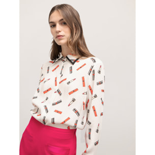 Motivi - Camicia fantasia lipstick - Bianco