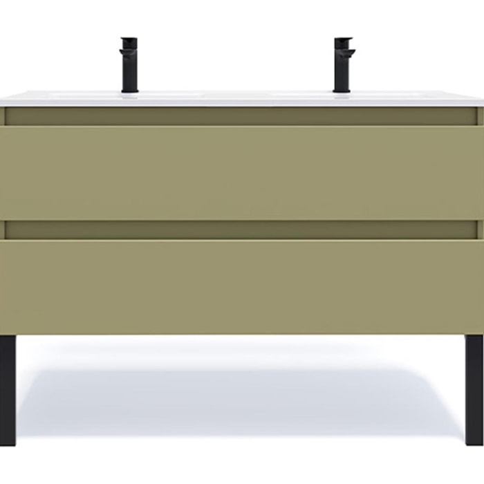 Meuble de salle de bain suspendu double vasque intégrée 120cm 2 tiroirs Vert olive - Hudson