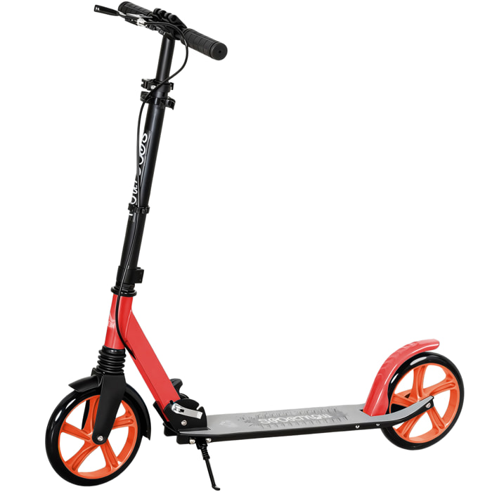 Patinete Plegable para Adultos y Niños de +14 Años Scooter Ligero con Manillar Ajustable Grandes Ruedas Ø200 mm Amortiguador y Freno Aluminio Carga 100 kg 91,5x36,5x91-104 cm Rojo