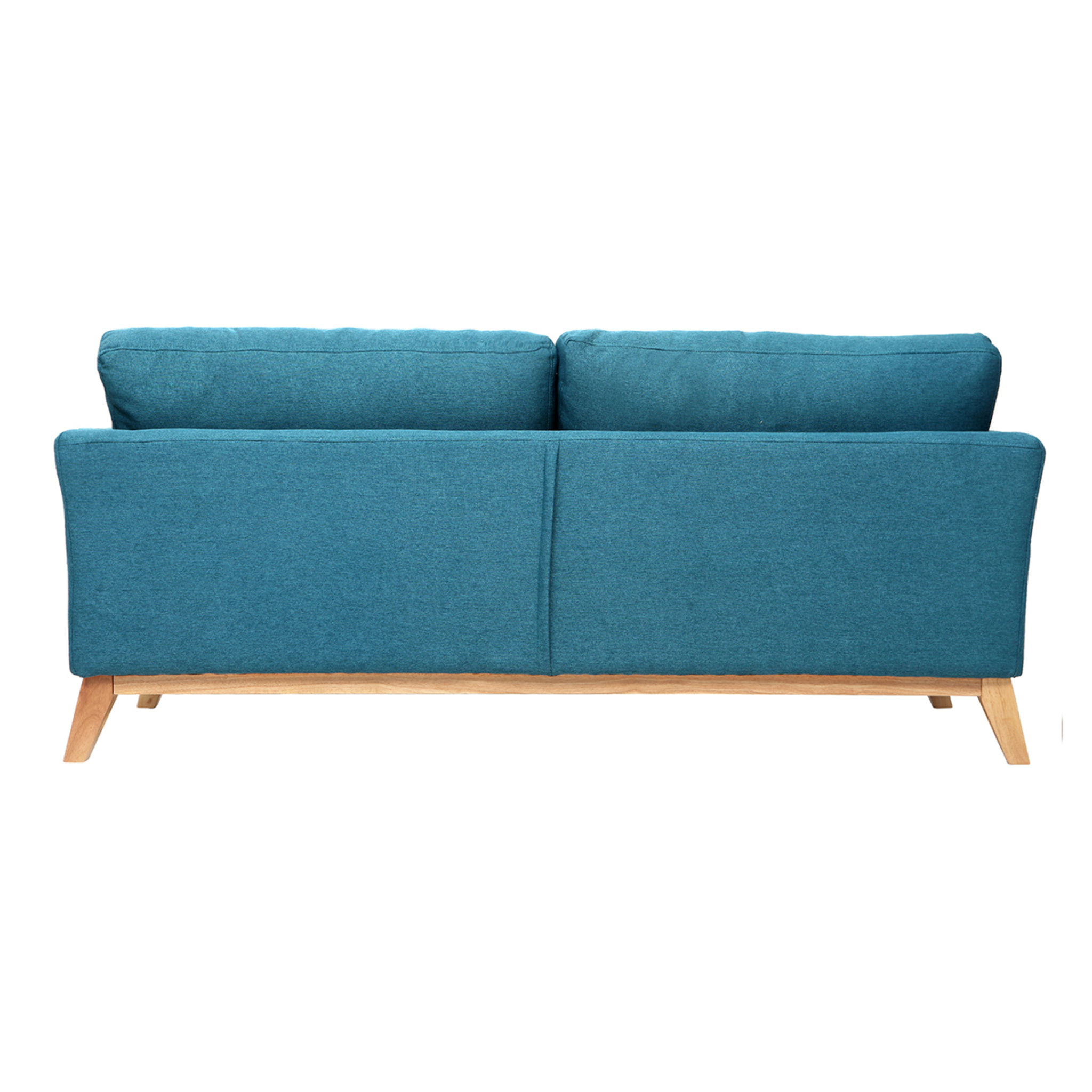 Canapé scandinave déhoussable 3 places en tissu bleu canard et bois clair OSLO
