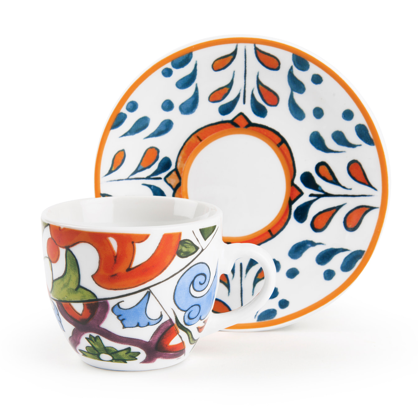 Set 6 Tazzine Caffè con Piattini Excelsa – Lisbona, Porcellana Multicolore