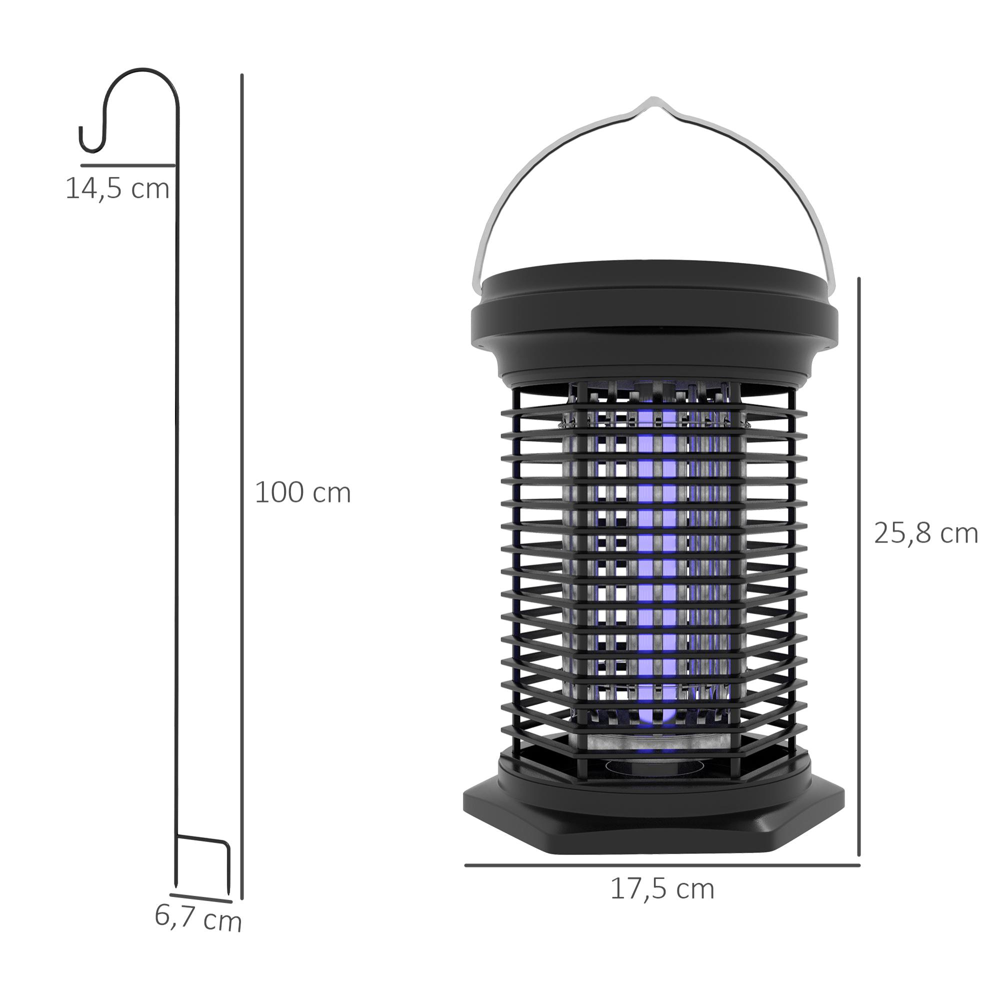 Lámpara Antimosquitos Eléctrico 2 en 1 9W Mata Mosquitos Eléctrico con Luces LED UV Recargable Solar USB y Soporte Efecto 30 m² para Jardín Terraza Patio Negro