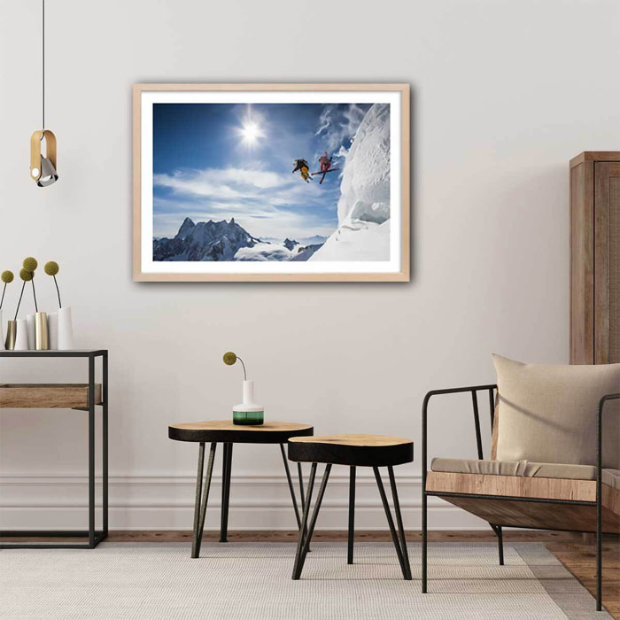 Affiche sport Jumping ski Affiche + cadre en bois - Chêne