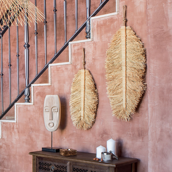 Set de 2 déco murale "Oasis" raphia L24/29cm