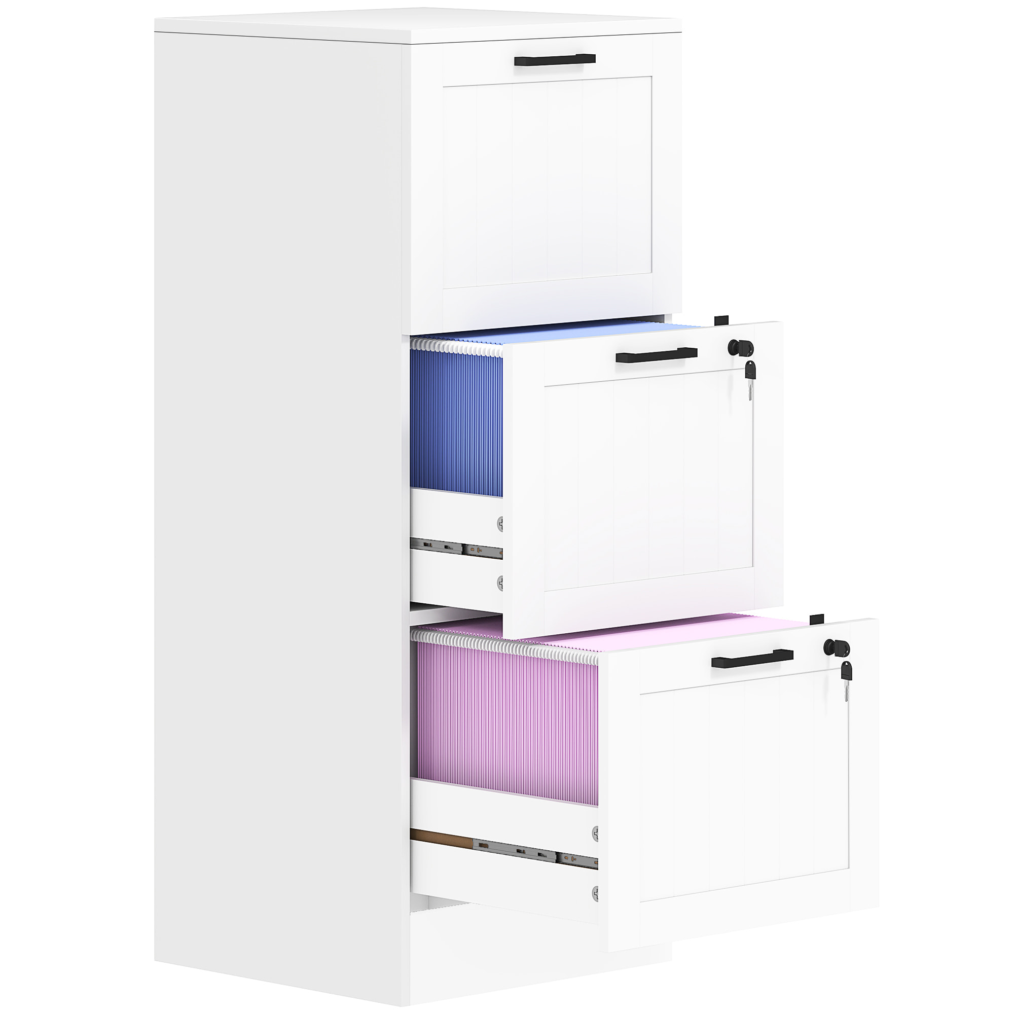 Cajonera de Oficina Mueble Archivador con 3 Cajones Cajonera para Escritorio con Cerraduras Carpetas Suspendidas para A4 y Carta 40x40x101 cm Blanco