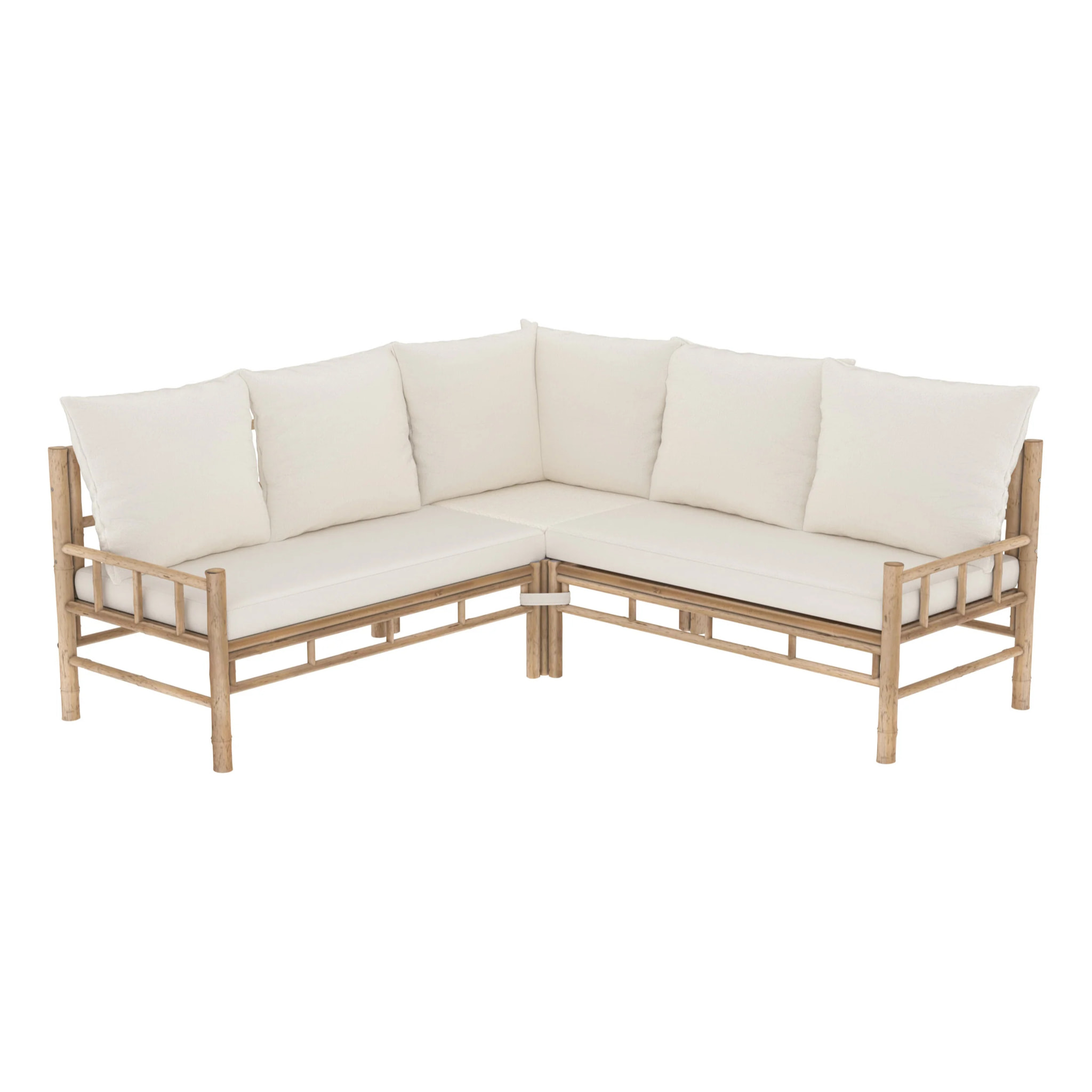 Salon de jardin en bambou avec un canapé d'angle et une table basse - Vadella