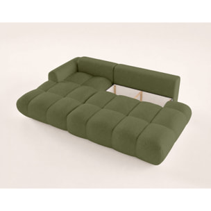 Yulin - Canapé d'angle ouvert gauche 4 places convertible avec coffre en tissu bouclette - Vert