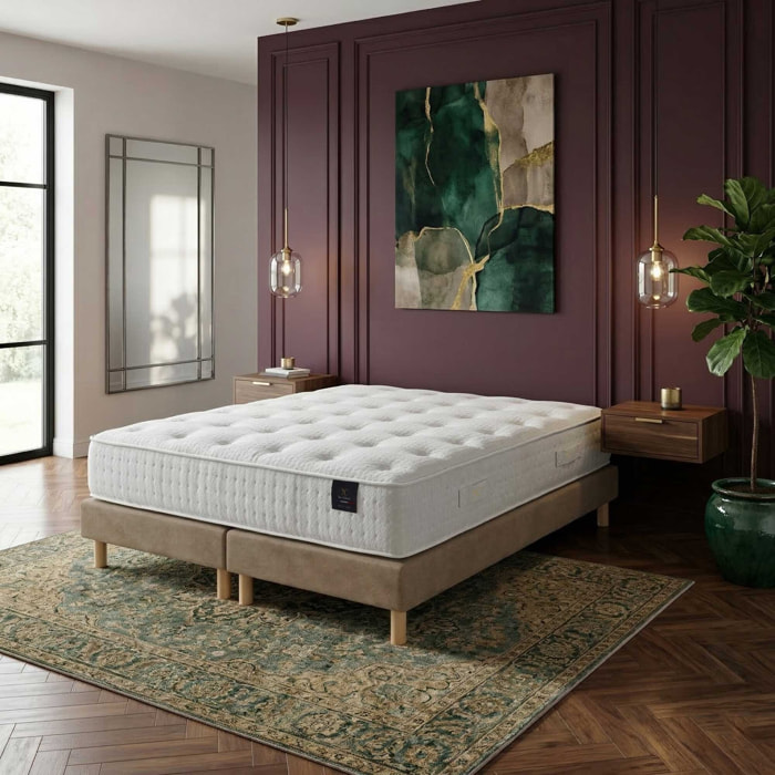 Ensemble matelas ressorts ensachés HÉCATE 2, H26 cm, sommier taupe