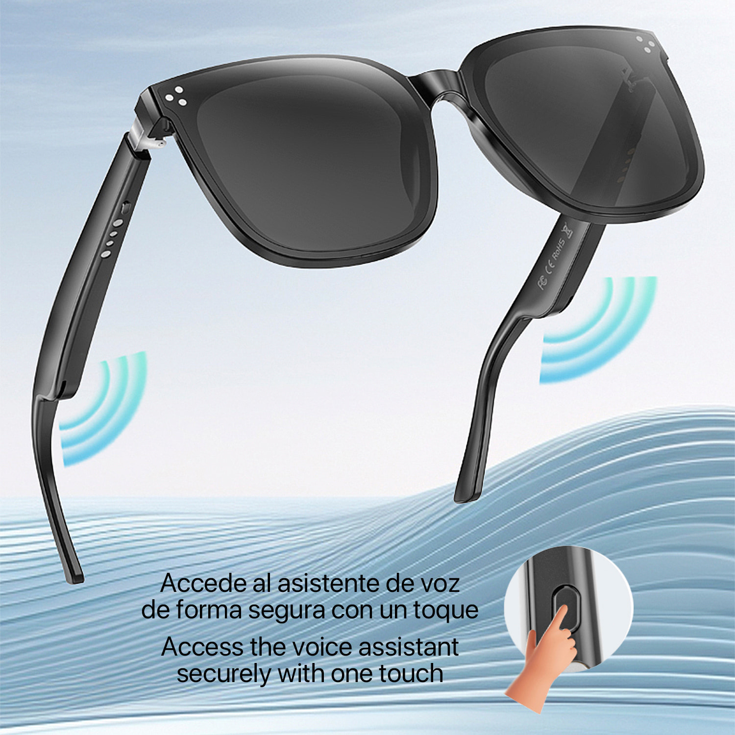 Gafas inteligentes GS260, responder y rechazar llamadas, control de música con sonido envolvente.
