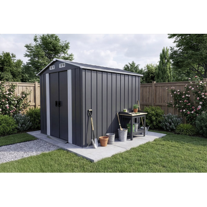 Abri de jardin métal avec portes coulissantes "Boston" - 4.12 m² - Gris