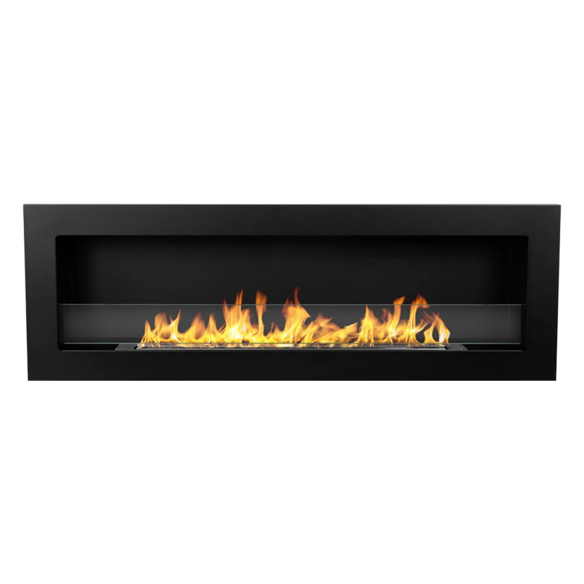 Livorno 120 - Camino a Bioetanolo da Parete o Incasso 120x40x15 cm con Bruciatore 1,25lt in Acciaio Nero