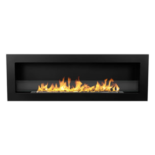 Livorno 120 - Camino a Bioetanolo da Parete o Incasso 120x40x15 cm con Bruciatore 1,25lt in Acciaio Nero