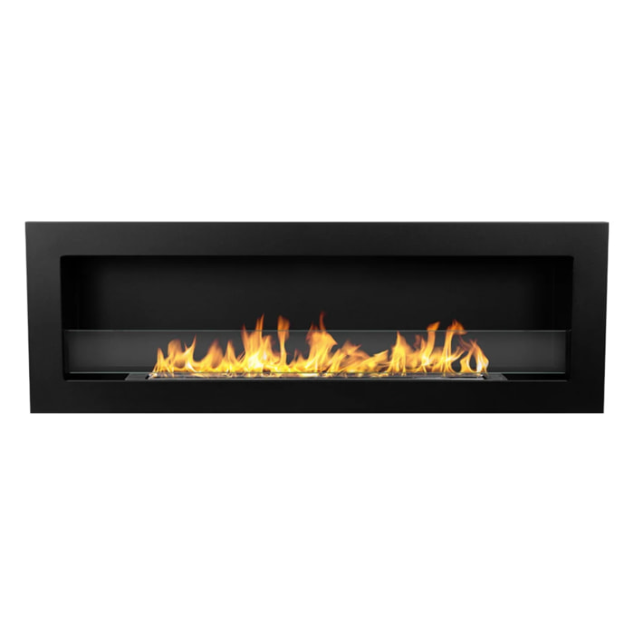 Livorno 120 - Camino a Bioetanolo da Parete o Incasso 120x40x15 cm con Bruciatore 1,25lt in Acciaio Nero