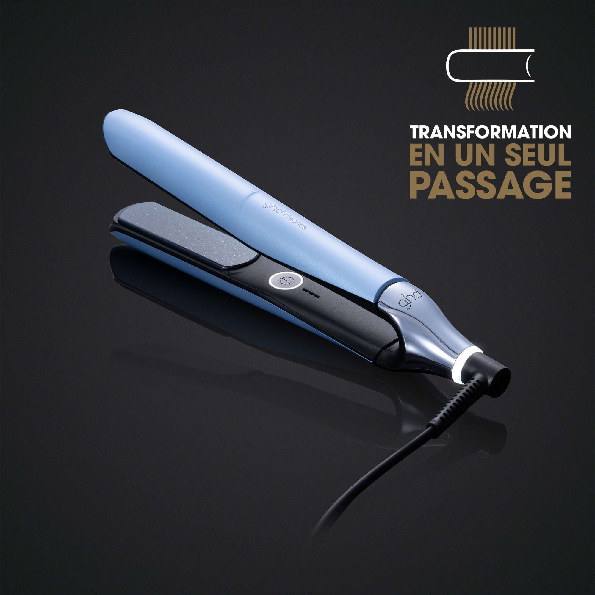 Coffret lisseur ghd chronos et sèche-cheveux ghd helios bleu glacier et son vanity beauté