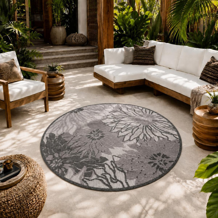 Tapis extérieur tissé kilim rond MEKO