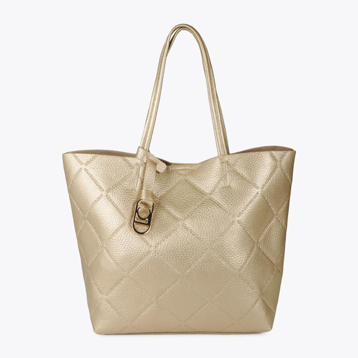 Shopper effetto pelle monogramma con logo ovale pendente