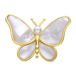 Broche con Madreperla Blanca acabados en oro amarillo de 18K