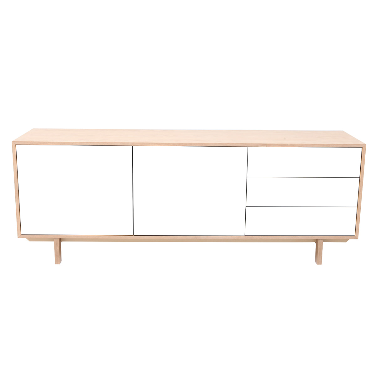 Buffet scandinave bois et blanc 2 portes 3 tiroirs L195cm SID