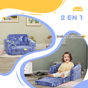 Sillón Infantil Plegable Sofá Infantil Reclinable 2 en 1 Sofá para Bebés Tapizado de Tela Luminosa Cojín y Funda Lavables para Dormitorio Salón Azul