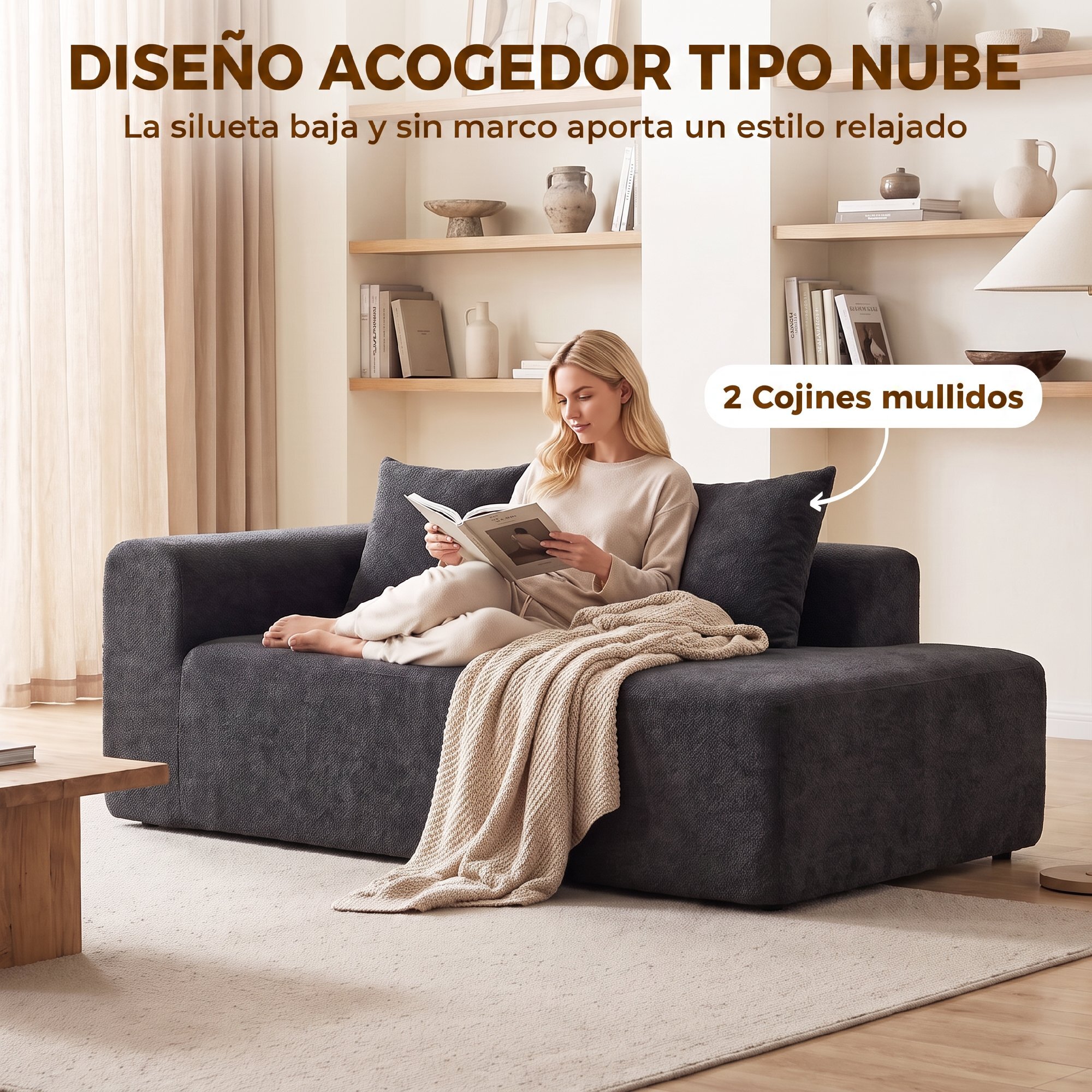 HOMCOM Sofá de 2 Plazas de Chenilla, Sofá de Salón, 2 Almohadas, Asiento con Muelles, No Requiere Montaje, para Dormitorio, Despacho, 171,5x91,5x83 cm, Gris Oscuro