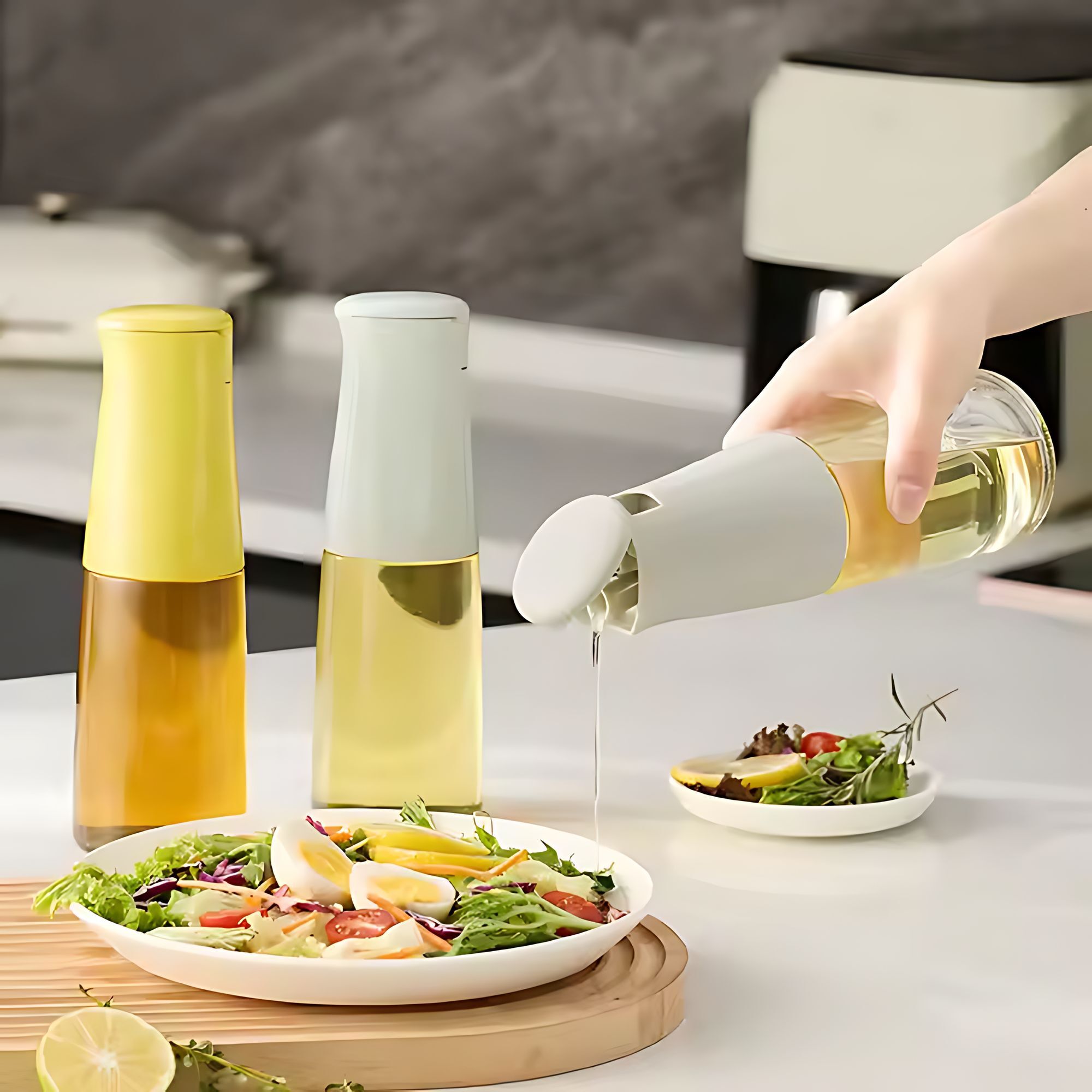Bouteille d'huile 500ml en verre et plastique vert