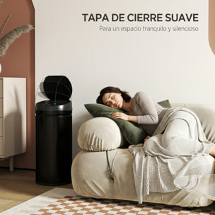 HOMCOM Cubo de Basura Cocina Automático 42 L, Papelera de Cocina de Acero Inoxidable, Sensor Infrarrojo, Cierre Automático, Antihuellas, para Dormitorio, Oficina, Negro