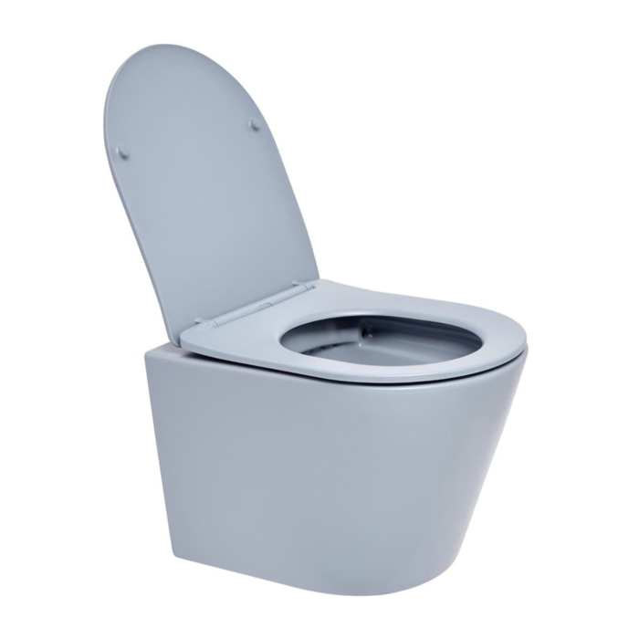 Infinitio WC suspendu sans bride en céramique avec abattant SoftClose, bleu mat (SATINF010RREXPDBLM)