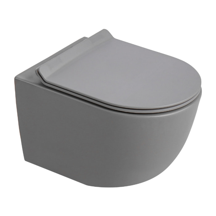 PixL Cuvette suspendue en céramique sans bride Tornado Quiet, fixations invisibles+abattant Softclose,gris mat (CEPX010RTORPGRM)