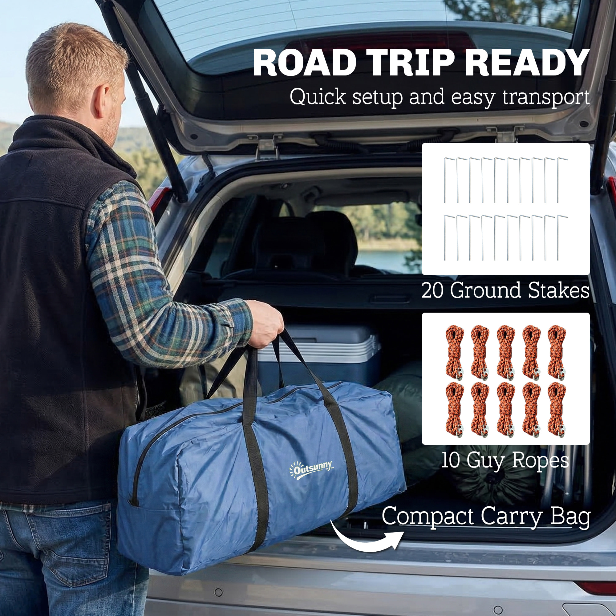 Tente de camping tunnel 4 pers. imperméable 3000mm chambre séjour auvent