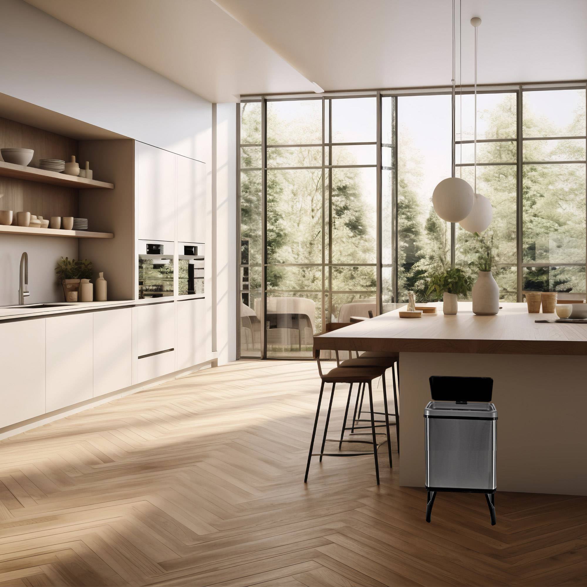 Well home - cubo de basura inteligente para reciclaje con apertura automática y contacto manual 15l+15l 35,5x26x60cm color gris