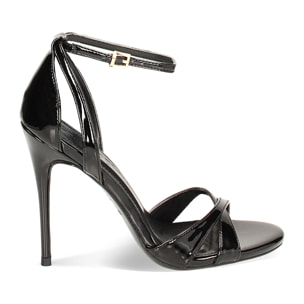 Sandalo donna nero in vernice, tacco 11 cm