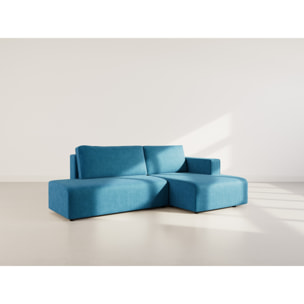 Topaze - canapé d'angle droit 4 places convertible avec coffre en velours côtelé - Bleu