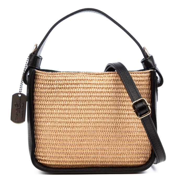 Baschi Bolso de mano Mujer. Fabricado en paja y piel auténtica Dollaro.