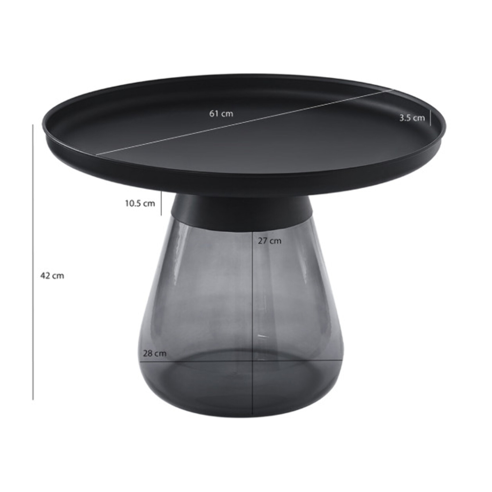 Table basse en verre trempé noir fumé avec plateau en métal - H 42 cm - BENTA