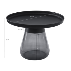 Table basse en verre trempé noir fumé avec plateau en métal - H 42 cm - BENTA