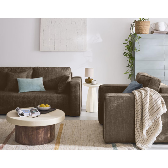 Topaze - canapé droit 2 places - en tissu velours relief - Taupe