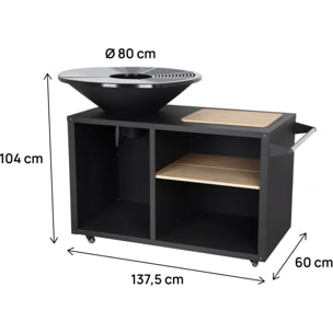 Barbecue plancha brasero à charbon et bois "Maréchal" - Ø 81 cm - Noir