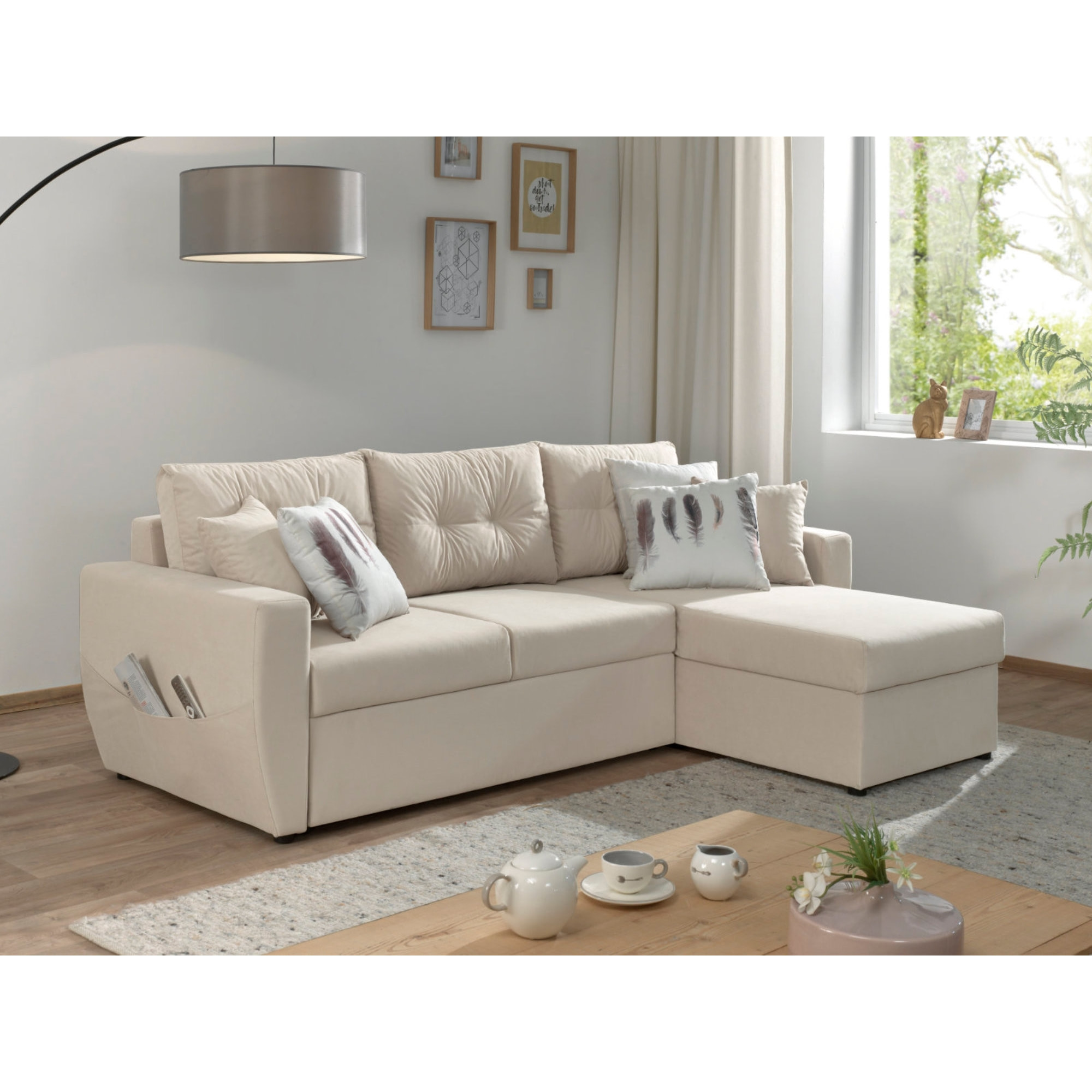 Astoria - canapé d'angle réversible - convertible avec coffre - style contemporain- 4 places - Beige