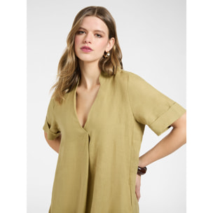 Elena Mirò - Abito in lino con scollo a V - Verde chiaro