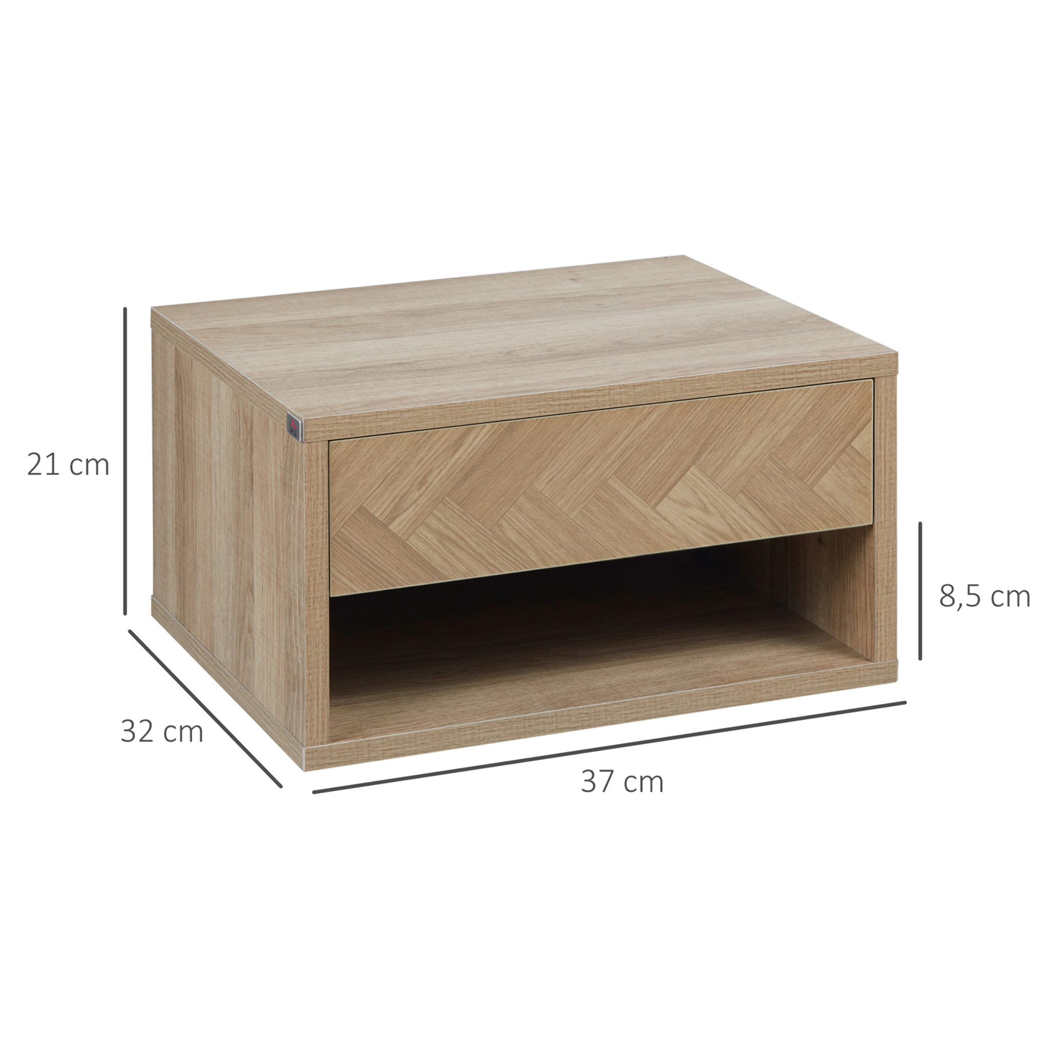 Lot de 2 chevets tables de nuit murales - tiroir coulissant, niche, plateau - dim. 37L x 32l x 21H cm - panneaux aspect chêne clair