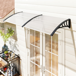 Marquesinas Exterior para Puertas y Ventanas, 195x75 cm, Tejadillo de Protección contra Sol y Lluvia, con Cubierta de Policarbonato, Soporte de Aleación de Aluminio, Blanco